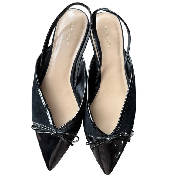 Ann Taylor Vanna Suede Patent Leather Slingback Bow Chic Evening Flats Size 9 - Picture 8 of 13